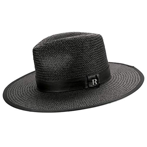 RACEU HATS Sombrero Paja Florida Negro - Estilo Fedora - Sombreros de playa de Ala Ancha - Sombrero de Paja