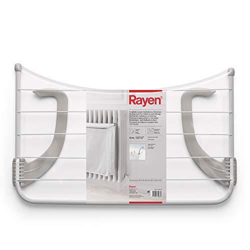 Rayen | Tendedero para radiadores y Balcones | Tendedero para pequeñas coladas | Superficie de Secado de 4 m | para Interior y Exterior | 54.5 x 35 x 13.5 cm | Blanco / Gris