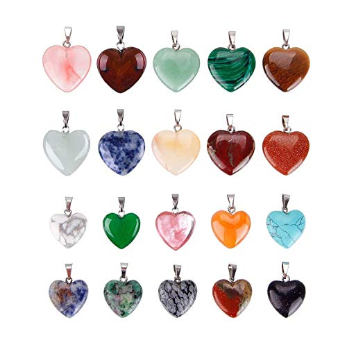 Reccisokz - 20 colgantes de piedras en forma de corazón, cuentas de chakra, abalorios de cristal, 2 tamaños diferentes