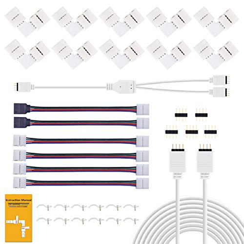 REDTRON Conector de tira LED RGB de 10mm que incluye 10x conectores en forma de L, Cable divisor de 2 vías, 4x puentes conectores de tiras[Clase de eficiencia energética A]