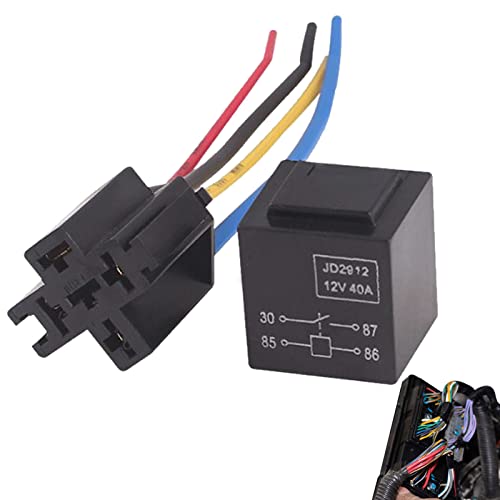 Relé de coche impermeable de 12 V/24 V y arnés de cables, cables de cobre de alto rendimiento, relé de coche de 4 pines con base de relé de seguridad para sirenas de coche, arranque remoto, faros