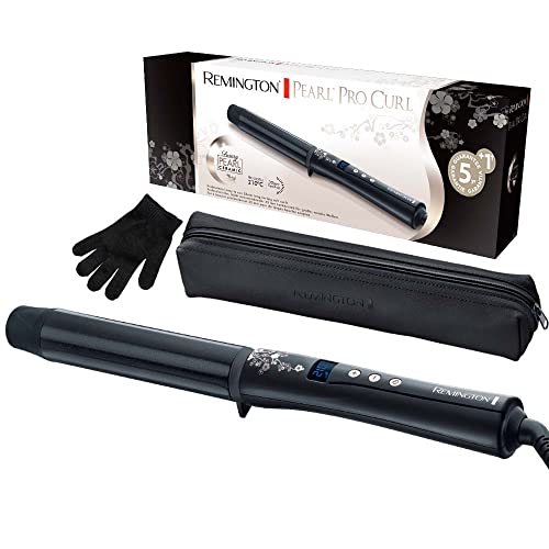 Remington CI9533 Pearl Pro Curl - Rizador de Pelo, Cerámica Avanzada, Crea Rizos Grandes y Ondas Suaves, Temperatura hasta 210°C, Digital, Punta Fría, Ondulador de Pelo con Barril de 32 mm, Negro