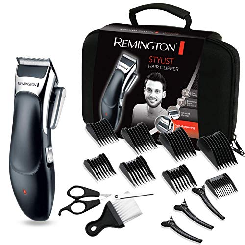 Remington Máquina de Cortar Pelo Stylist, Cortapelos con Cable e Inalámbrico, Cuchillas de Cerámica Avanzada, 8 Peines, 40 min Autonomía, Palanca Selección Longitud, Maletín y 5 Accesorios - HC363C