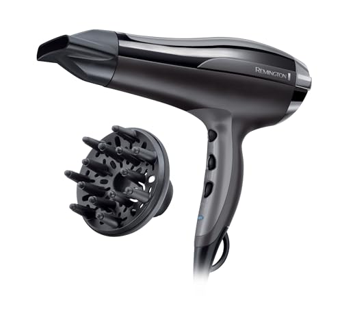 Remington Secador de Pelo Pro-Air Turbo, Iónico, Cabello Sin Encrespamiento, 2400 W, Concentrador y Difusor, 3 Temperaturas, 2 Velocidades, Función Turbo, Rejilla Trasera Desmontable, Negro, D5220