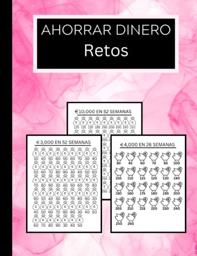 Retos Para Ahorrar Dinero: Diario de seguimiento de ahorros, desafíos de ahorro, forma fácil y divertida de ahorrar dinero, 100 €, 200 €, 300 €, 500 €, 1000 €, 3000 €, 4,000 €, 5,000 €, 10,000 €