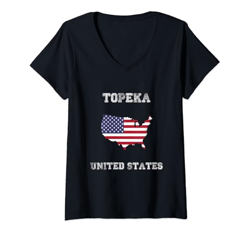 Retro Topeka USA Bandera de Estados Unidos envejecida Camiseta Cuello V