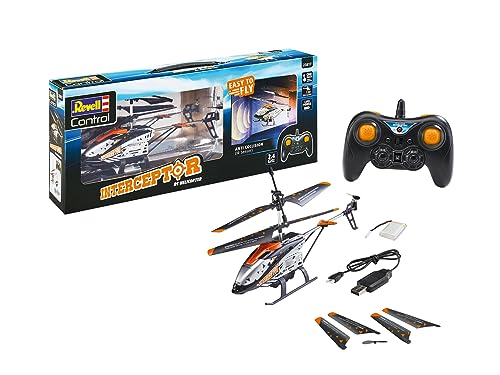 Revell Control 23817 Helicóptero a Control Remoto Interceptor Sensor anticolisión con Control preciso de 2,4 GHz, despegue y Aterrizaje con un Empuje, giroscopio de 6 Ejes, 3 Canales, Cuchillas de