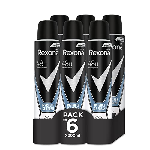 Rexona Invisible Desodorante Aerosol Antitranspirante para hombre Ice  200ml - Pack de 6