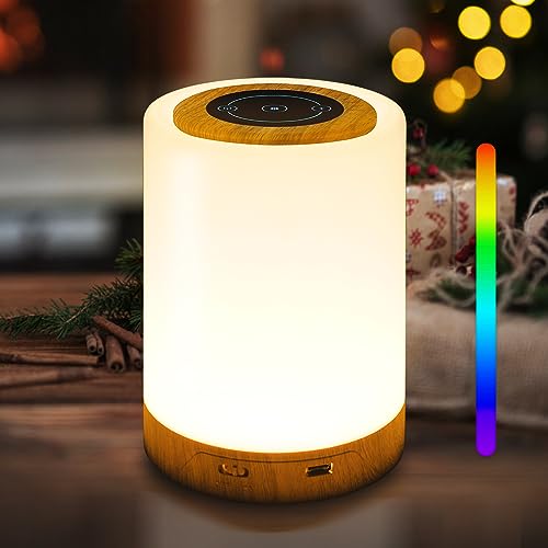 REYLAX Lampara Noche LED, Lamparas de Mesita de Noche Tactil Regulable, 12 RGB Colores, USB C Recargable, Lampara Mesita Noche con Temporizador, Luz Nocturna para Regalar a Infantil, Bebe y Amigos