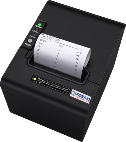 RIBAO Impresora Térmica 80mm POS Impresora de Recibos Conecte BC-55 BC-40 BCS-160 Contador de dinero de factura mixta RS232 Interfaz de caja de efectivo, Windows/Mac/Linux