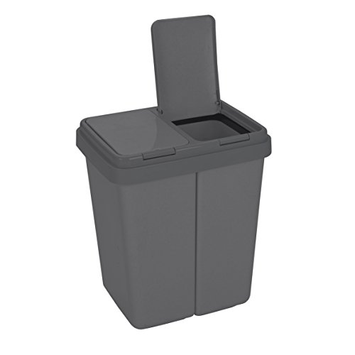 Ribelli Cubo de basura de dos compartimentos con tapa Cubo de basura de plástico para la cocina Cubo de basura a prueba de olores Sistema de separación de residuos, 2 x aprox. 25 litros