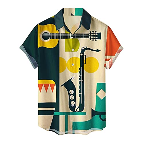riou Camisa Hawaiana Hombre Estampada Funky Camisas Manga Corta Shirt Camisetas de Playa con Estampado Informal de Verano, 04-multicolor, L