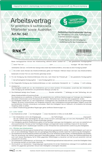 RNK 542/10 - Plantilla de Contrato de Trabajo Comercial (DIN A4, 10 Unidades, en alemán)