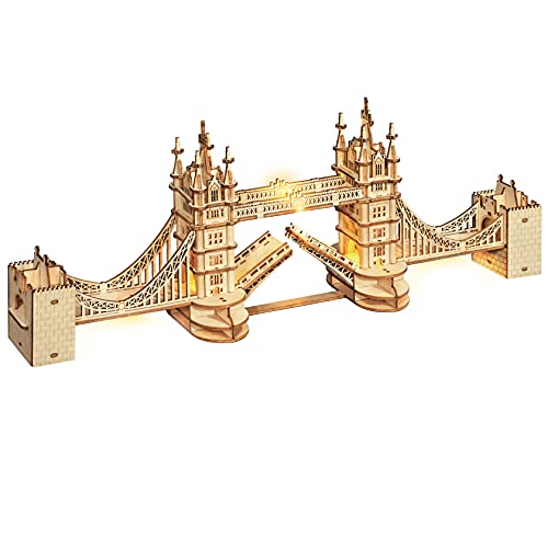 ROBOTIME 3D Kits De Modelo De Puente De Torre De Rompecabezas De Maquetas Madera para Adultos Kits De Manualidades De Construcción De Edificios De Rompecabezas Cortados con Láser