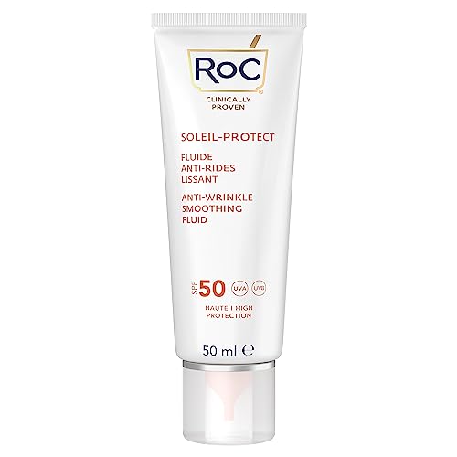 RoC - Soleil-Protect Fluido Suavizante Antiarrugas SPF 50 - Crema Hidratante Facial - Reduce las Arrugas - Protector Solar - 50 ml