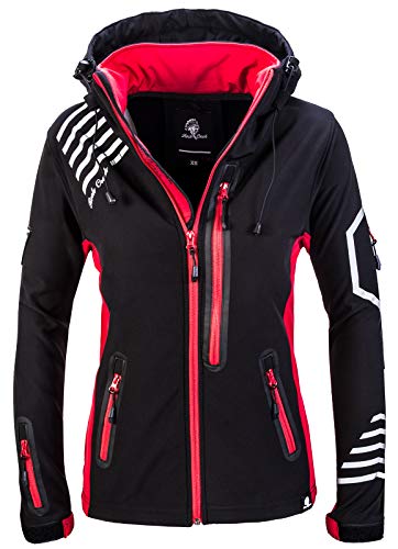 Rock Creek Chaqueta Softshell para Mujer Chaqueta Cortaviento Chaqueta Impermeable Chaqueta Transición D-402 Negro-Rojo S