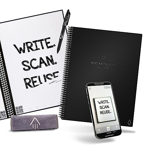 Rocketbook Fusion Cuaderno Inteligente - Reutilizable Digital Libreta A4 Negro Bloc De Notas To Do List Planificador Semanal & Mensual, 7 Estilos, Gadgets Tecnologicos Frixion Pilot Borrable Incluido