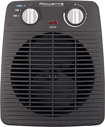 Rowenta Compact Power SO2210 - Calefactor Compacto con motor dual de 1000 W y 2000 W, función Silence, 2 velocidades y múltiples funciones, termostato anti-heladas, función frío, Color Negro