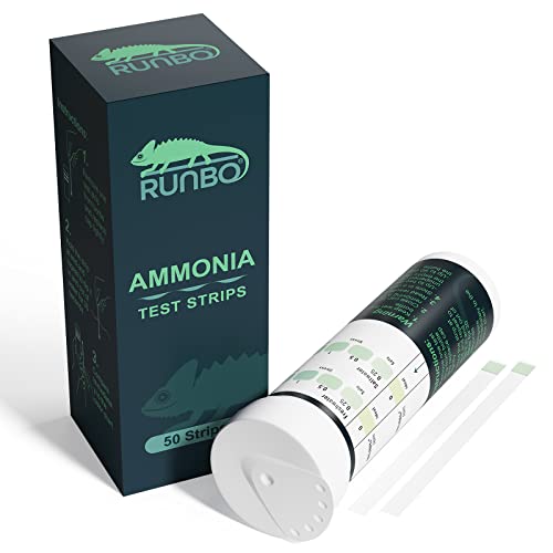 RUNBO Tiras de Prueba de amoníaco, Kit de Prueba de Agua de Acuario para Agua Dulce y Salada, Tanque de Peces, Estanque de Peces, Paquete de 50 Tiras