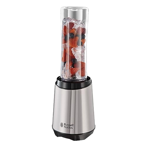 Russell Hobbs Batidora de Vaso Individual Mix & Go, Batidora Smoothie, Mini Batidora para Zumos, Batidos, Gazpachos, 2 Vasos de 600 ml, Tapa, sin BPA, Pies Antideslizantes, Acero Inoxidable, 23472-56