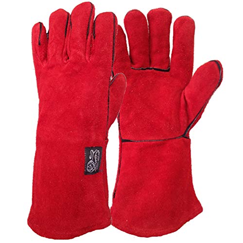 RuviGrab - Guantes de Soldador Profesionales | Guantes Ignífugos | Ropa de Soldador | Protección para Soldadura | Guantes para Altas Temperaturas | Chimenea, barbacoa, leña | rojo