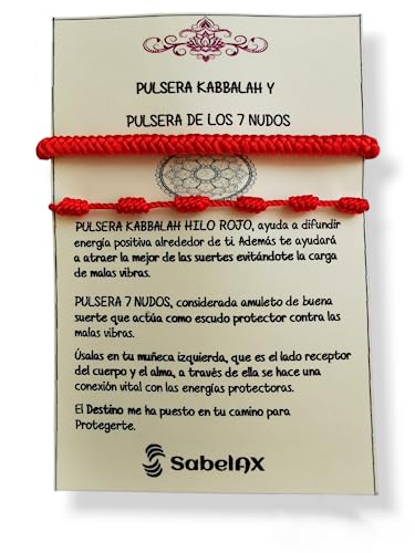 SabelAX Pulsera 7 Nudos Roja - Pulsera Hilo Rojo - Amuletos de la Suerte y Proteccion - Pulsera Kabbalah - Amuletos Mal de ojo - Unisex para Mujer y Hombre - Para Parejas