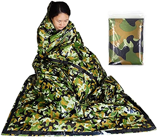 Saco de Emergencia Dormir Aislamiento Térmico Tienda de Refugio de Supervivencia de Prevención de Desastres Ponchos Térmico Manta Impermeable para Acampar Supervivencia Al Aire Libre (Verde camuflaje)