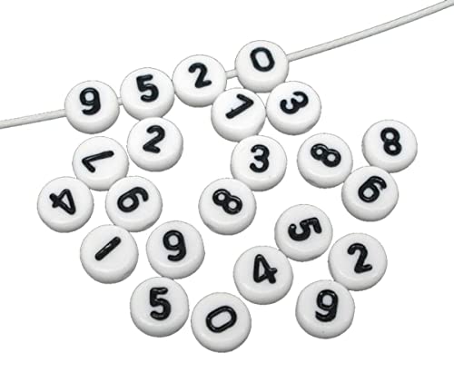 Sadingo Cuentas de números negro/blanco, 7 mm, 500 unidades, cuentas redondas para enhebrar, perlas de plástico con números, cuentas de letras para manualidades, joyas para niños, manualidades