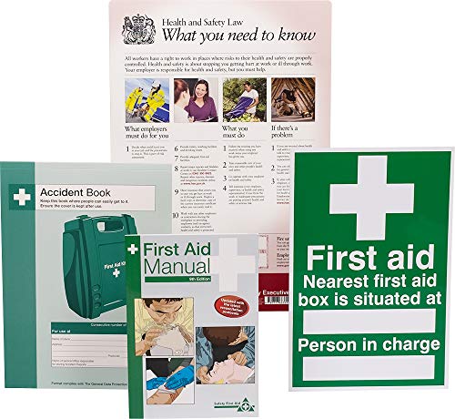 Safety First Aid HSE Compliance Pack con póster de ley HSE, libro de accidentes, manual de primeros auxilios y letrero