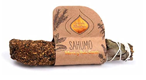 Sagrada Madre Sahumo Premium Smudge 100% Sostenible. 100% Natural. Hecho a mano. Vegano. Eco. 2 Hr Duración. 1 Unidad. (Myrrh Palo Santo)