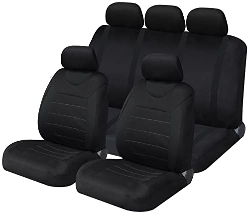 Sakura Fundas para Asiento y reposacabezas de Coche Carnaby Black SS5397 – Juego Completo de dobladillos elásticos de tamaño Universal Compatible con airbag Lateral Lavable fácil Ajuste