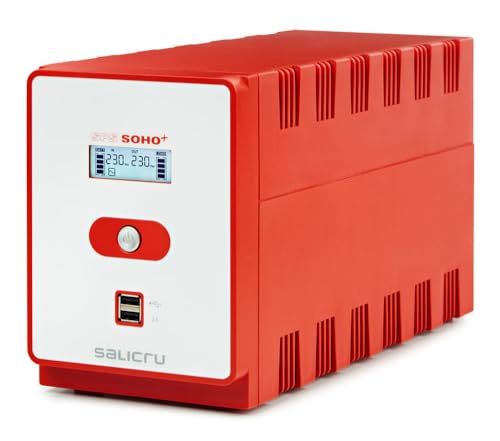 Salicru SPS 1200 Soho+ – Sistema de Alimentación Ininterrumpida (SAI/UPS) de 1200 VA Line-Interactive y con Doble Cargador USB, Rojo