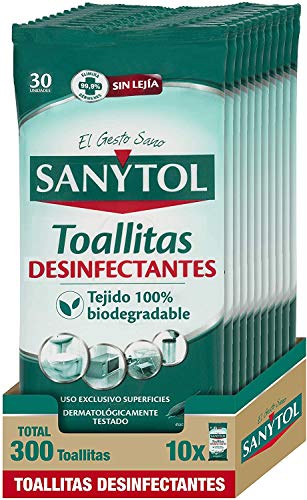 Sanytol – Toallitas Desinfectantes Multiusos, Eliminan Bacterias, Hongos y Virus Sin Lejía, Perfume Eucaliptus - Pack de 10 x 30u = 300 toallitas