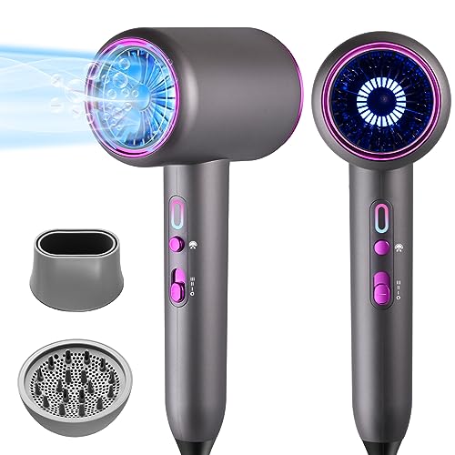 Saponhonix Secador de Pelo de iónico 2400W,Profesional Secador de Pelo con Botón Frío/Calor,3 Ajustes de Temperatura,Salón Hair Dryer con difusor y boquilla de peinado,Súper Silencioso (gris)