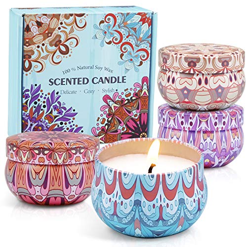 SCENTORINI Bohemio Velas Perfumadas Aromáticas 100% Cera de Soja Natural Decorativas Set de Regalo Aroma de Manzana Canela, Lino, Rosa Sándalo, Lavanda Vainilla