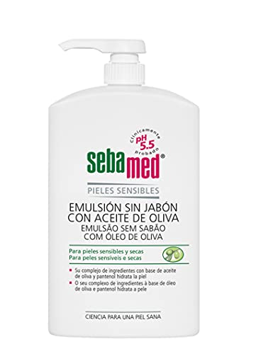 Sebamed Emulsión sin Jabón con Aceite de Oliva 1L - Gel de baño para pieles secas sensibles sin jabón, indicado para la higiene diaria