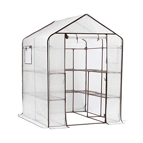 Sekey Invernadero de plástico con 10 estantes Invernadero con Puerta y Ventanas para enrollar Balcón caseta de Tomates Invernadero Exteriores Invernadero de jardín Carpas de Invernadero 143x143x195cm