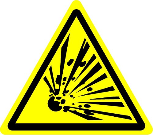 Señal de seguridad ISO – Símbolo de advertencia de material explosivo – Pegatina autoadhesiva 50 mm x 50 mm