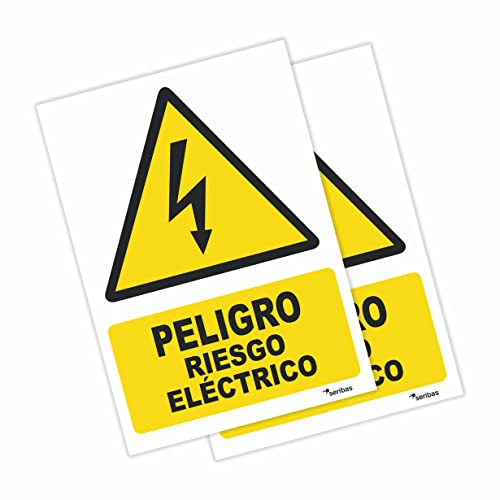 Señal Riesgo Electrico - Pack 2 UD Señal Peligro - Medidas 10 x 15 cm - PVC Rigido y Resistente - Carteles Homologados Con Tinta Y Materiales Resistentes. Ideal Interiores y Exteriores.