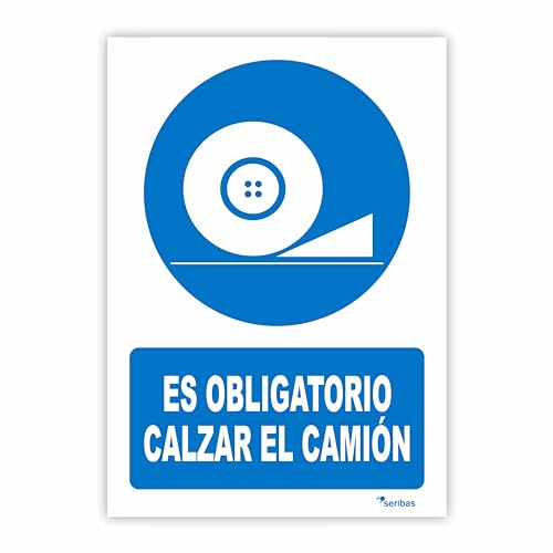 Seribas Señal Es Obligatorio Calzar el Camión, Cartel PVC 0,7 mm. Tamaño A4 21 x 30 cm, Homologada, Señal Obligación. Tinta y Material Resistente.