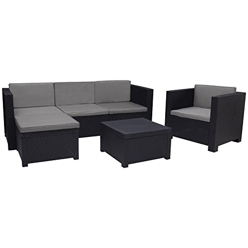 Shaf - Manhattan | Set Muebles de Salon Exterior - Conjunto Muebles Jardin Exterior 5 Plazas | Fabricado en España con Materiales Reciclados - Color Grafito