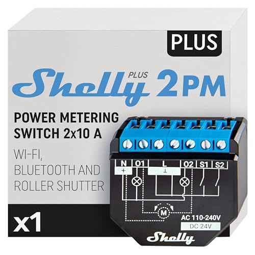 Shelly Plus 2PM | Smart Interruptor Relé Inalámbrico y Bluetooth 2 Canales Con Medición de Consumo | Modulo De Persianas | Automatización Del Hogar | Compatible Con Alexa y Google Home|iOS Android App