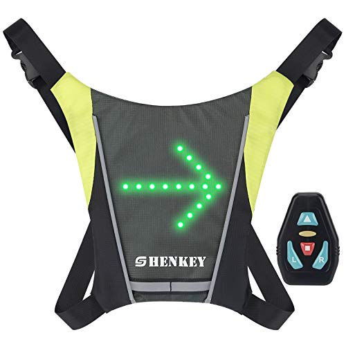 shenkey Chaleco de Ciclismo LED con Señales de Giro - Control Remoto, Reflectante e Impermeable, Recargable por USB, Fácil de Instalar para la Seguridad en Ciclismo