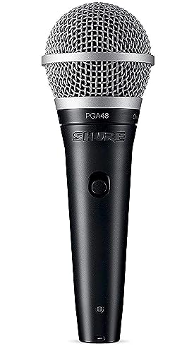 Shure PGA48-XLR-E Micrófono Dinámico de Mano para Voces con patrón de captación cardioide, Interruptor Discreto de Encendido/Apagado, Conector XLR de 3 Pines Cable XLR a XLR de 15