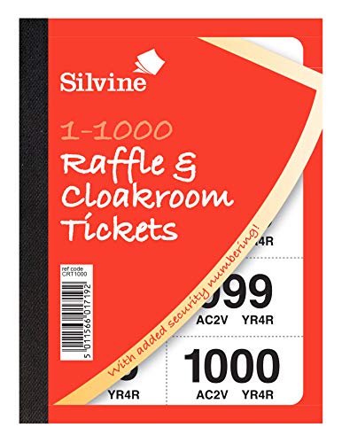 Silvine Cloakroom/Raffle Tickets, numerado 1 – 1000 con numeración de seguridad. Ref CRT1000