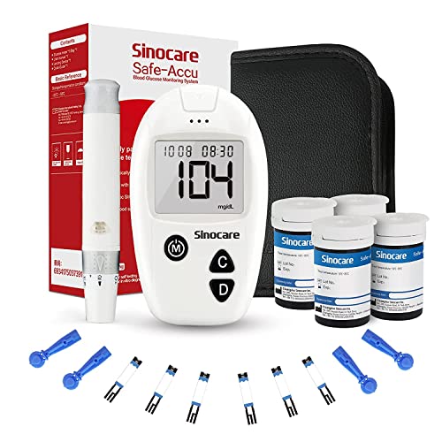 sinocare Prueba Medidora de Glucosa en Sangre, Kit de 100 Tiras, Dispositivo de Punción, Resultado Exacto - mg/dL (Safe Accu)