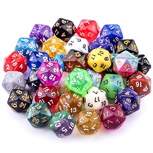 SIQUK 35 Piezas Dados de rol Poliédrico 20 Caras Dados de Colores para DND y Enseñanza de Matemáticas, con Bolsas