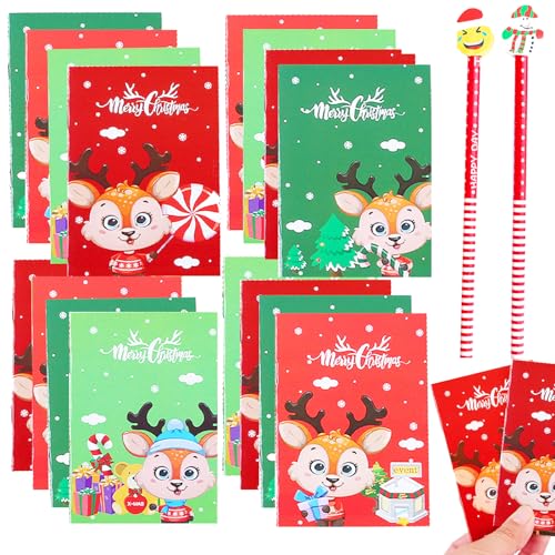 Smavles Mini Cuadernos Navidad, 36Pcs Cuadernos Navideños Mini Libretas Navideñas Cuadernos de Bolsillo para Niños Estudiantes Regalos Navideños Favores de Fiesta(Contiene 2 lápices)