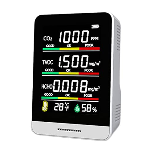 Smgda Monitor de calidad del aire 5 en 1 CO2 HCHO TVOC Detector de dióxido de carbono Temperatura Humedad Analizador de gas Carga USB Sonido en tiempo real / Alarma de luz para interiores