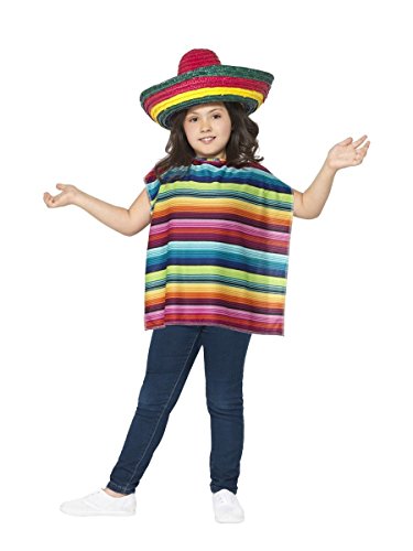 Smiffy'S 44095 Kit Instantáneo Mexicano Con Poncho Y Sombrero Típico, Multicolor, Tamaño Único